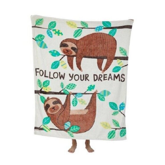 New Sloth Dreams Plush Throw Blanket Gift Three Toed Sloths Rain Forest Mammal - Picture 2 of 3